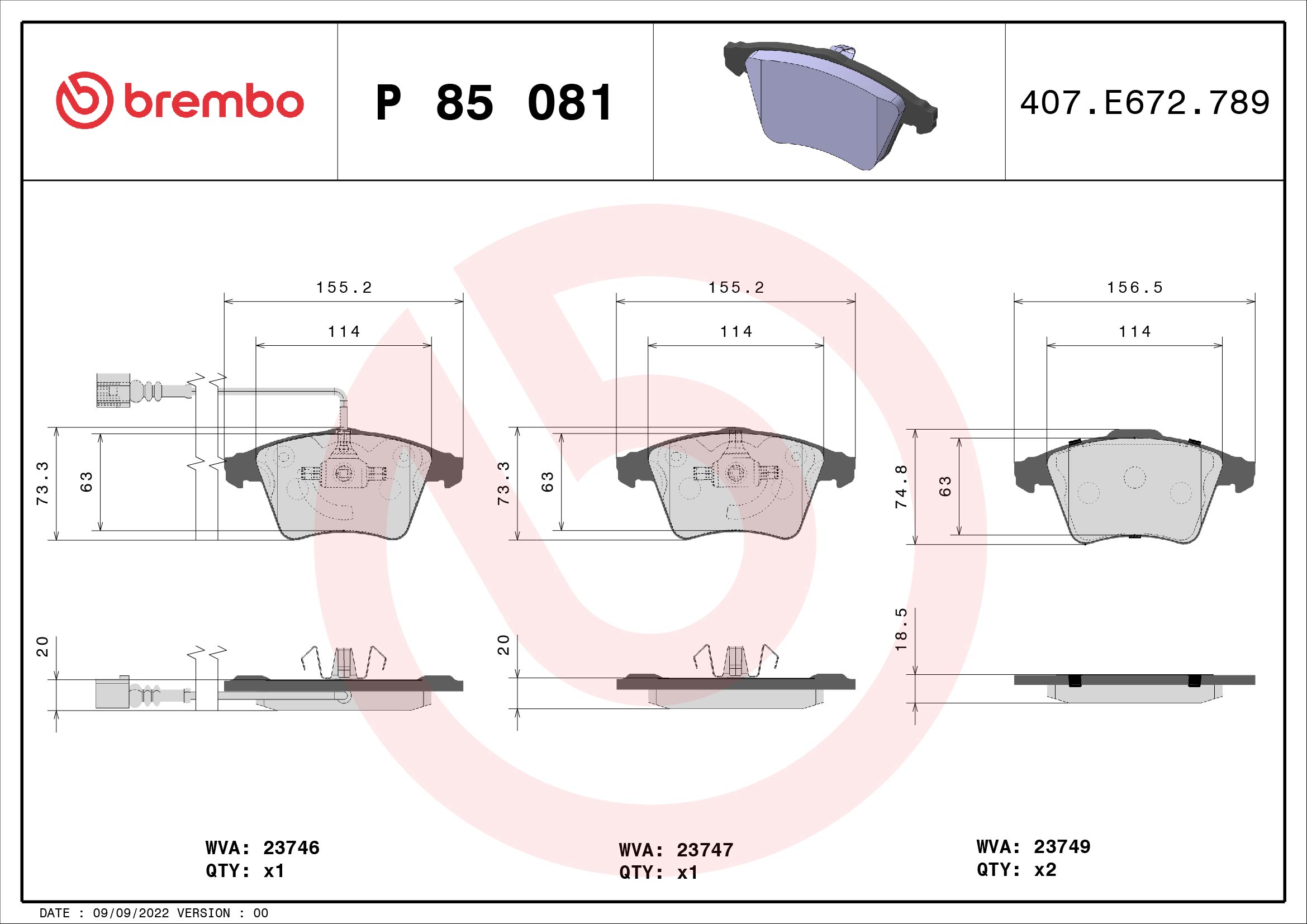 A.B.S. P 85 081 BREMBO Bremsbelagsatz, Scheibenbremse